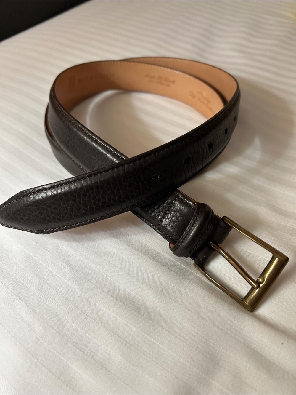 NWOT Men’s Dark Brown Martin Dingman Leather Dress Belt with Brass Buckle